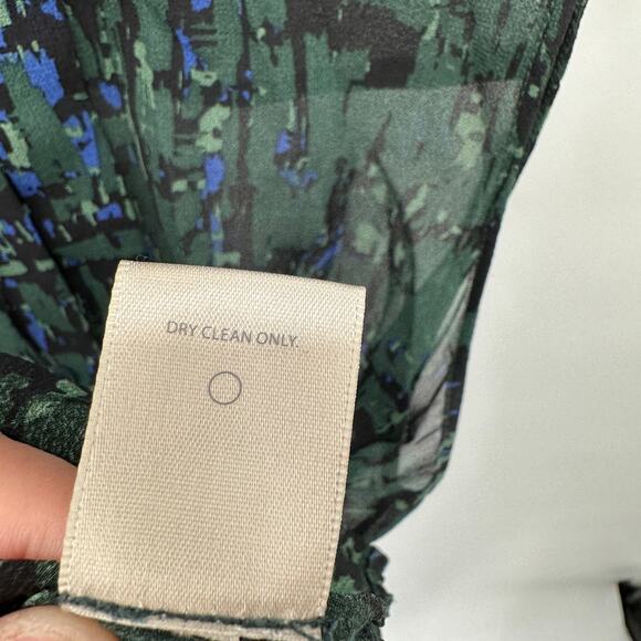 JASON WU 100% Silk Collared Green Print Button Up Sleeveless Blouse Top // 6 - Picture 9 of 11